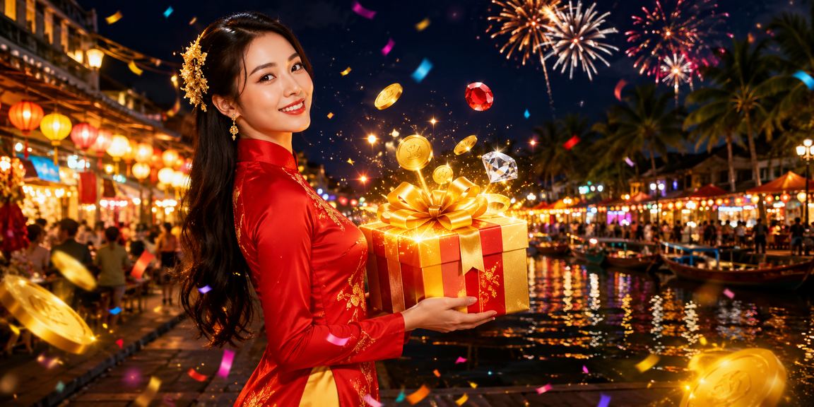 Một người chơi nữ tại Phú Quốc nhận thưởng tiền mặt với bộ áo dài truyền thống