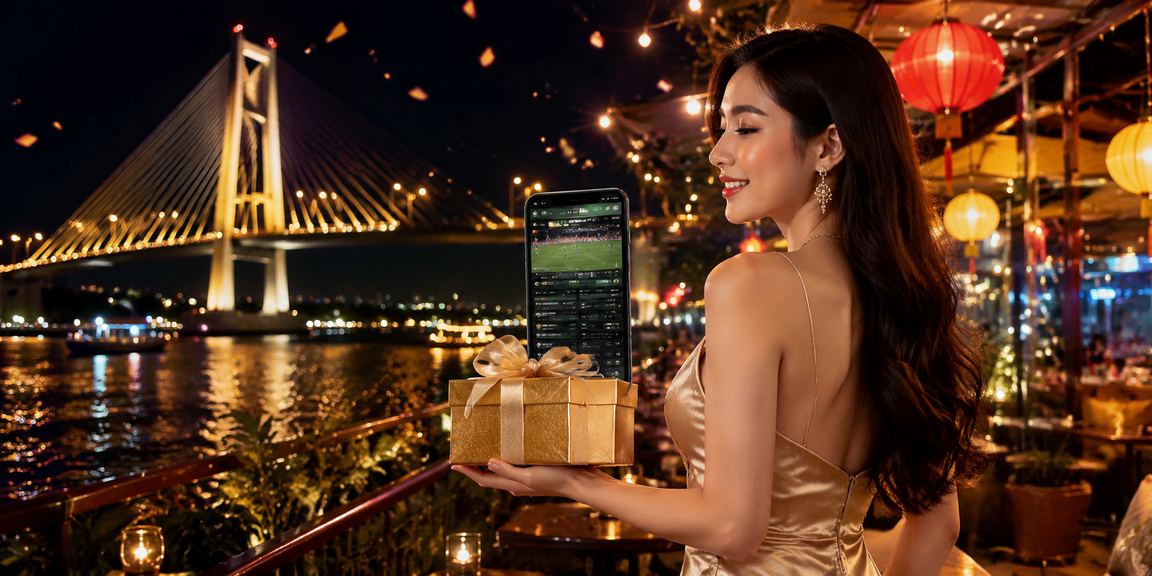 Cảnh đặt cược thể thao ban đêm tại chợ đêm Sài Gòn với màn hình tỷ lệ kèo